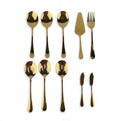 Braxxel 10-Piece Gold Stainless Steel Serving Utensil Set – Titanium Plated