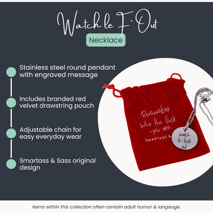 Smartass & Sass “Watch Yourself” Necklace with Velvet Pouch