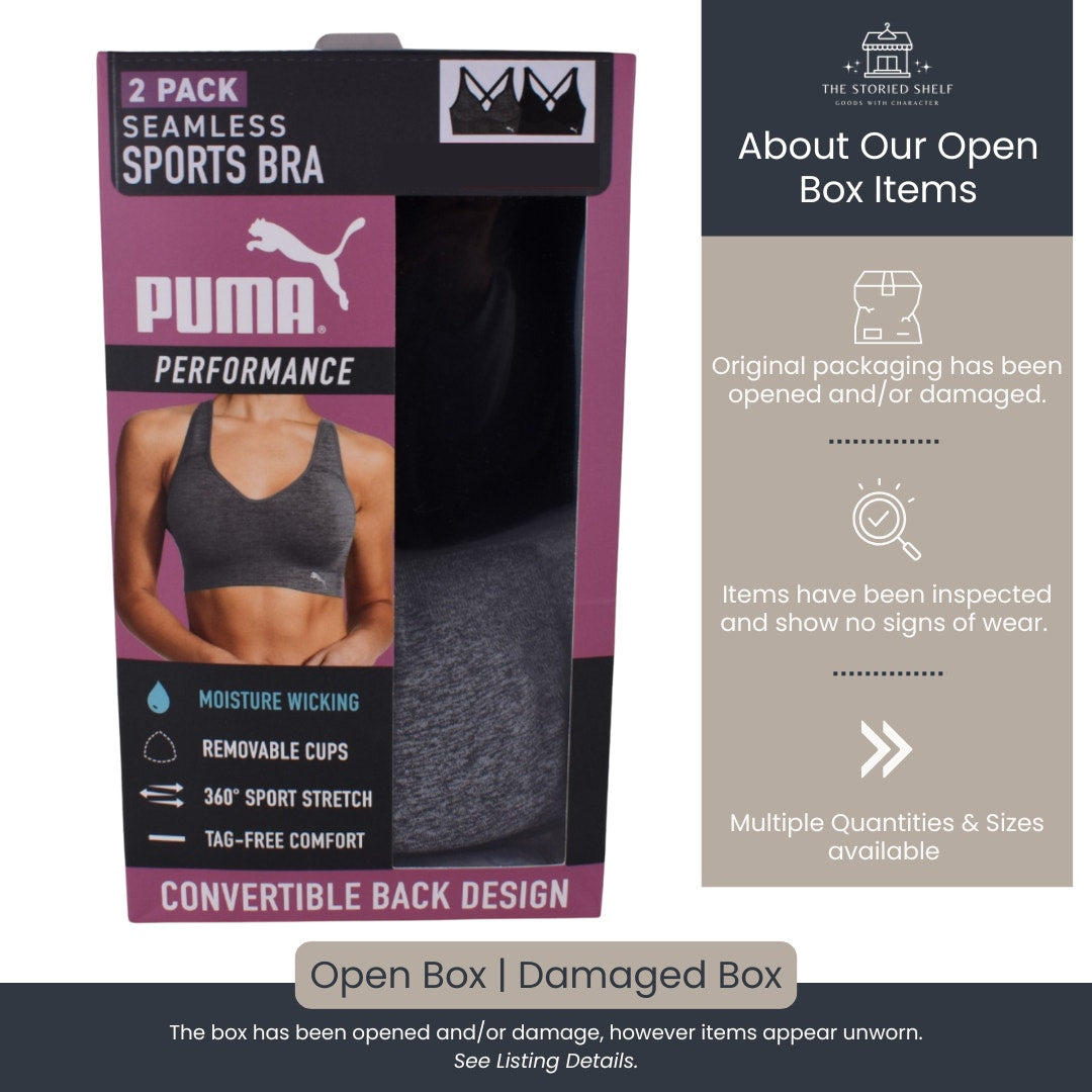Puma Seamless Sports Bra – 2 Pack - Black & Gray (Open Box)
