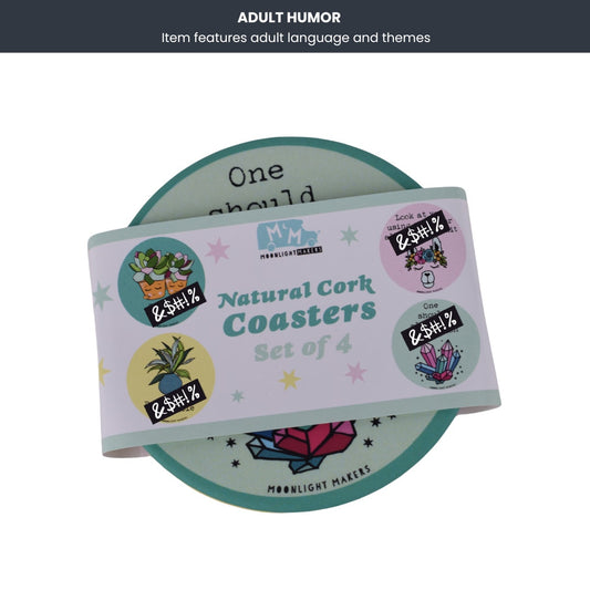 Moonlight Makers Funny Natural Cork Coasters – Set of 4