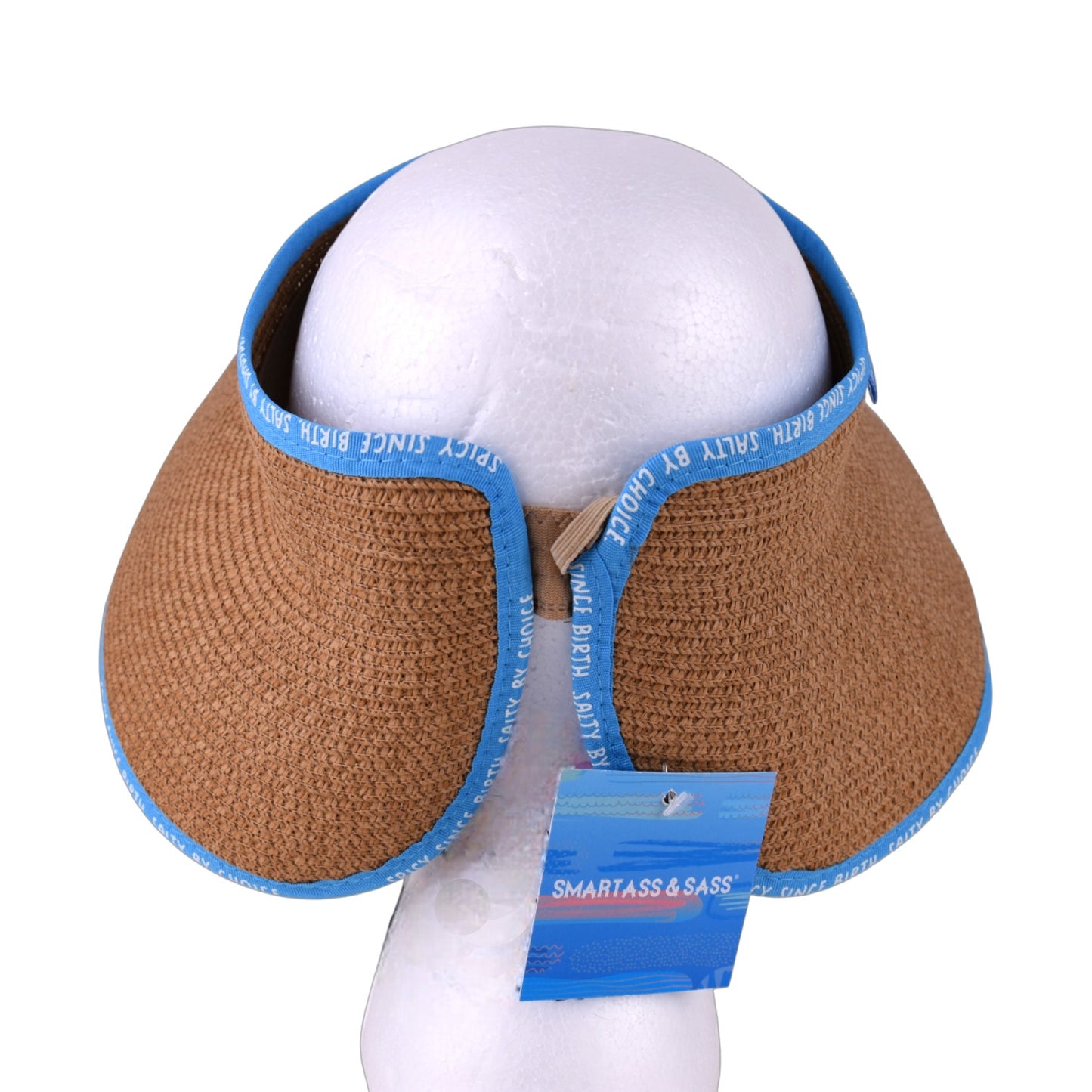 Smartass & Sass Woven Sun Visor Hat – Brown with Blue Trim