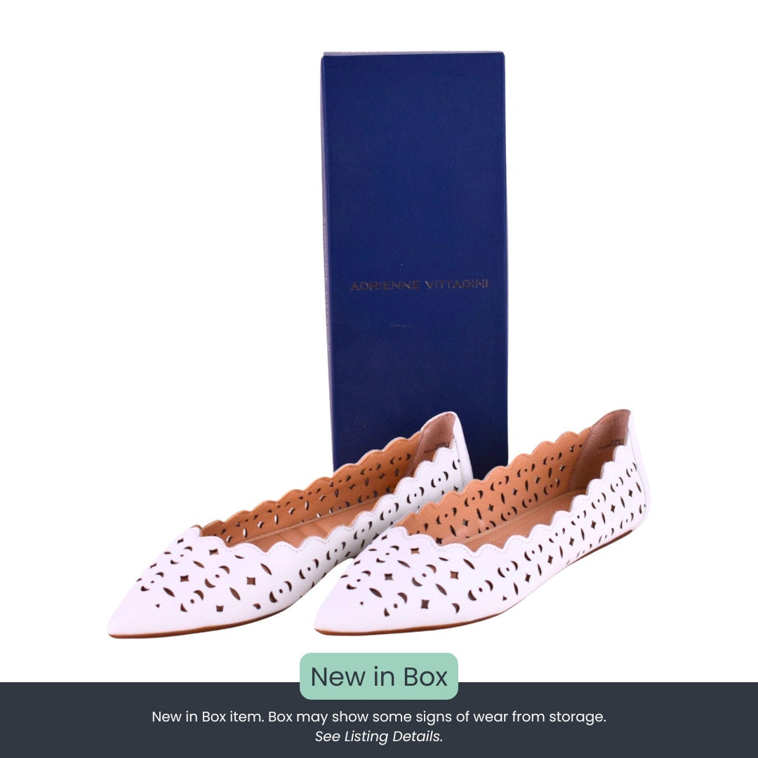 Adrienne Vittadini FORST Leather Laser-Cut Flats – White (Size 8M)