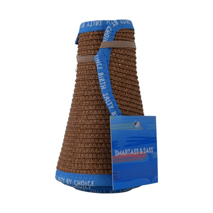 Smartass & Sass Woven Sun Visor Hat – Brown with Blue Trim