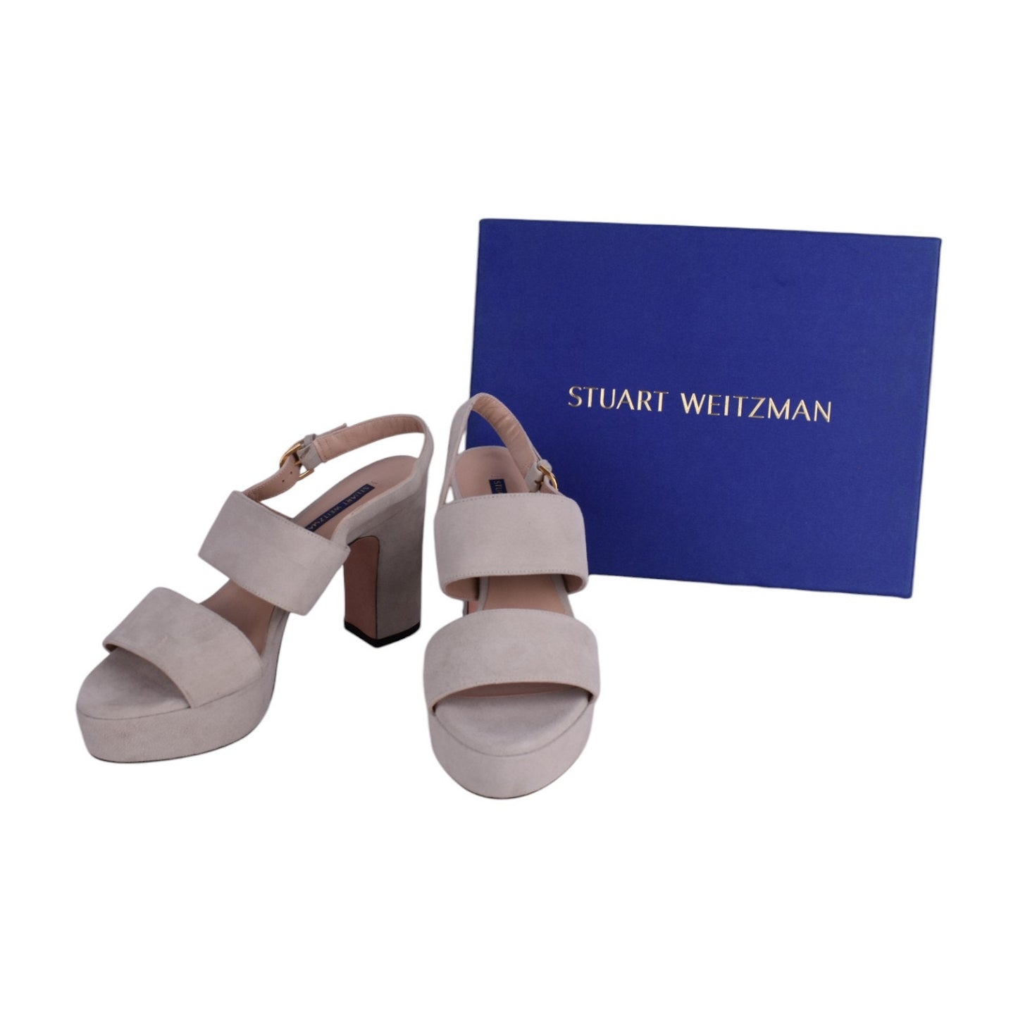 Stuart Weitzman Suede Block Heel Platform Sandals – Soft Beige – Women’s Size 9