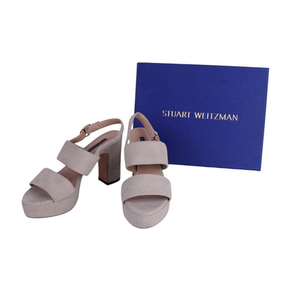 Stuart Weitzman Suede Block Heel Platform Sandals – Soft Beige – Women’s Size 9