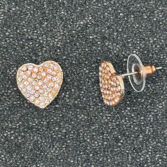 Crystal Heart Stud Earrings – Rose Gold, Gold, or Silver
