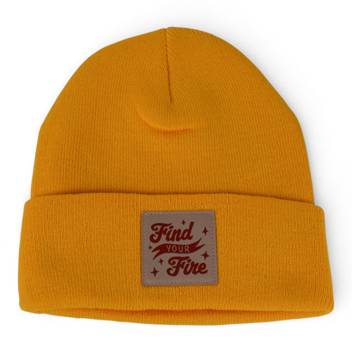 Find Your Fire” Yellow Beanie Hat – Knit Cuffed Winter Cap
