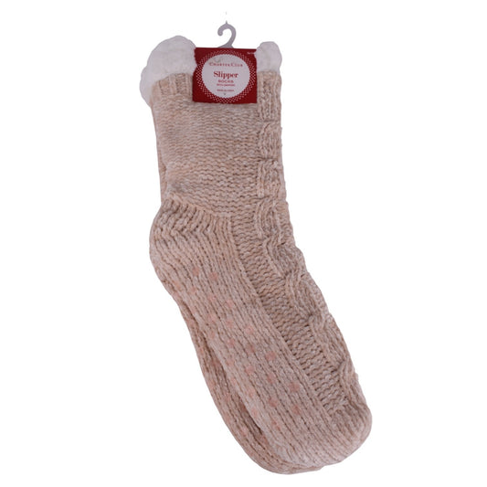 Charter Club Cable-Knit Slipper Socks – Beige (Sherpa Lined) - S/M