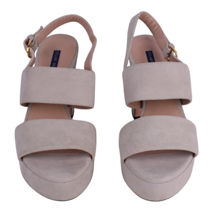 Stuart Weitzman Suede Block Heel Platform Sandals – Soft Beige – Women’s Size 9