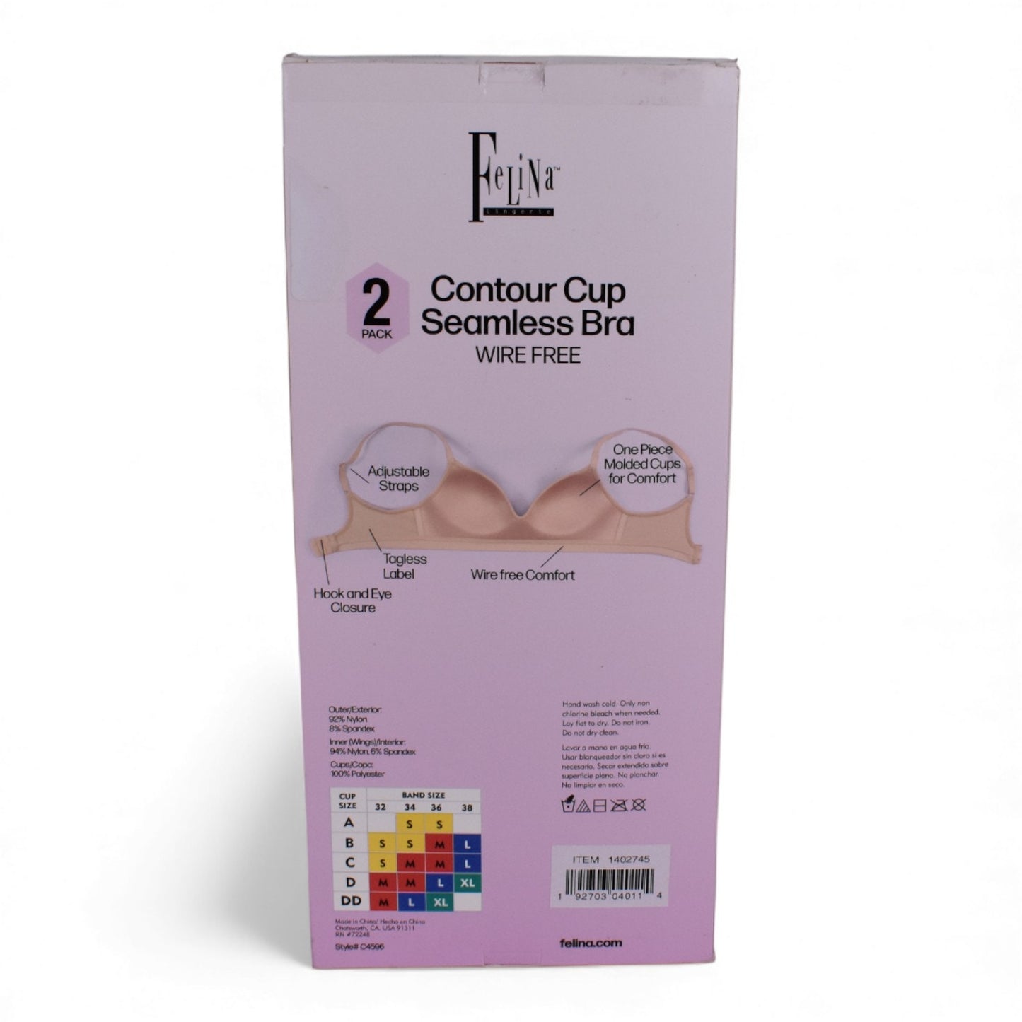 Felina Contour Cup Seamless Bra – 2 Pack (Black & Nude)