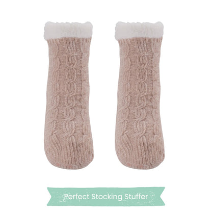 Charter Club Cable-Knit Slipper Socks – Beige (Sherpa Lined) - S/M