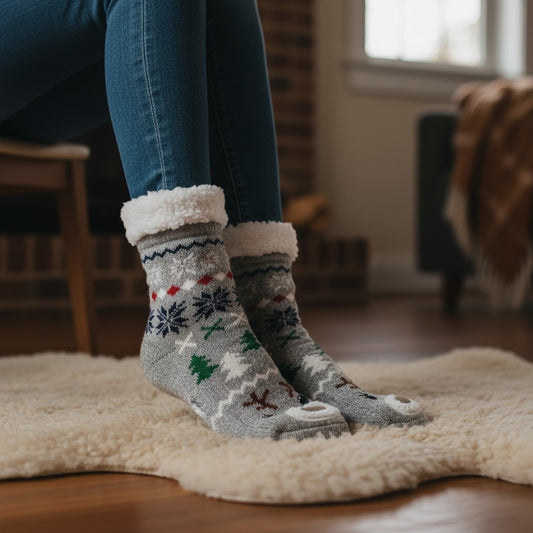 Charter Club Reindeer Face Sherpa-Lined Slipper Socks – Gray (L/XL)