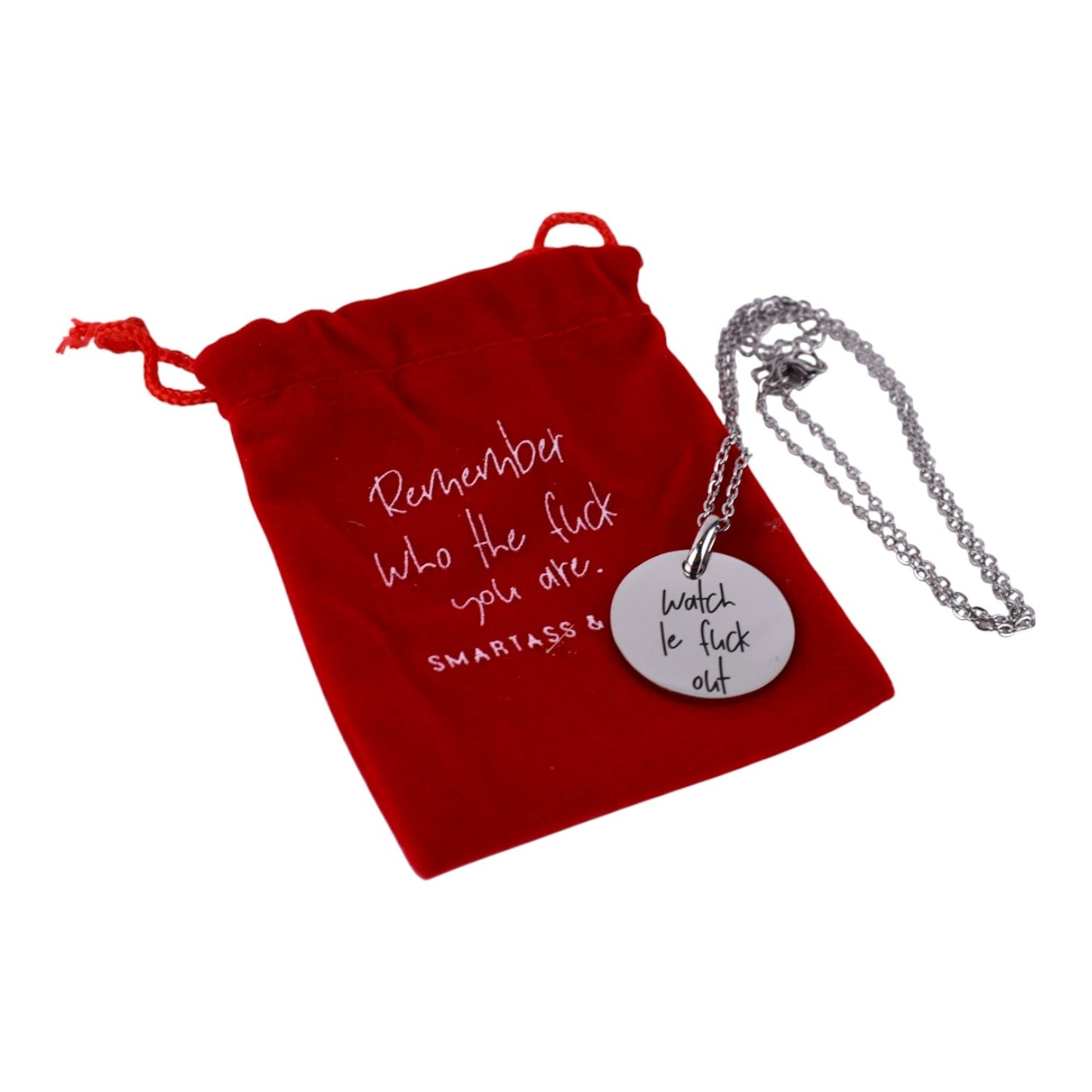 Smartass & Sass “Watch Yourself” Necklace with Velvet Pouch