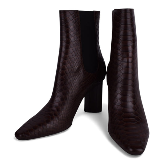 Donald J Pliner Dark Brown Snake-Embossed Block Heel Boots