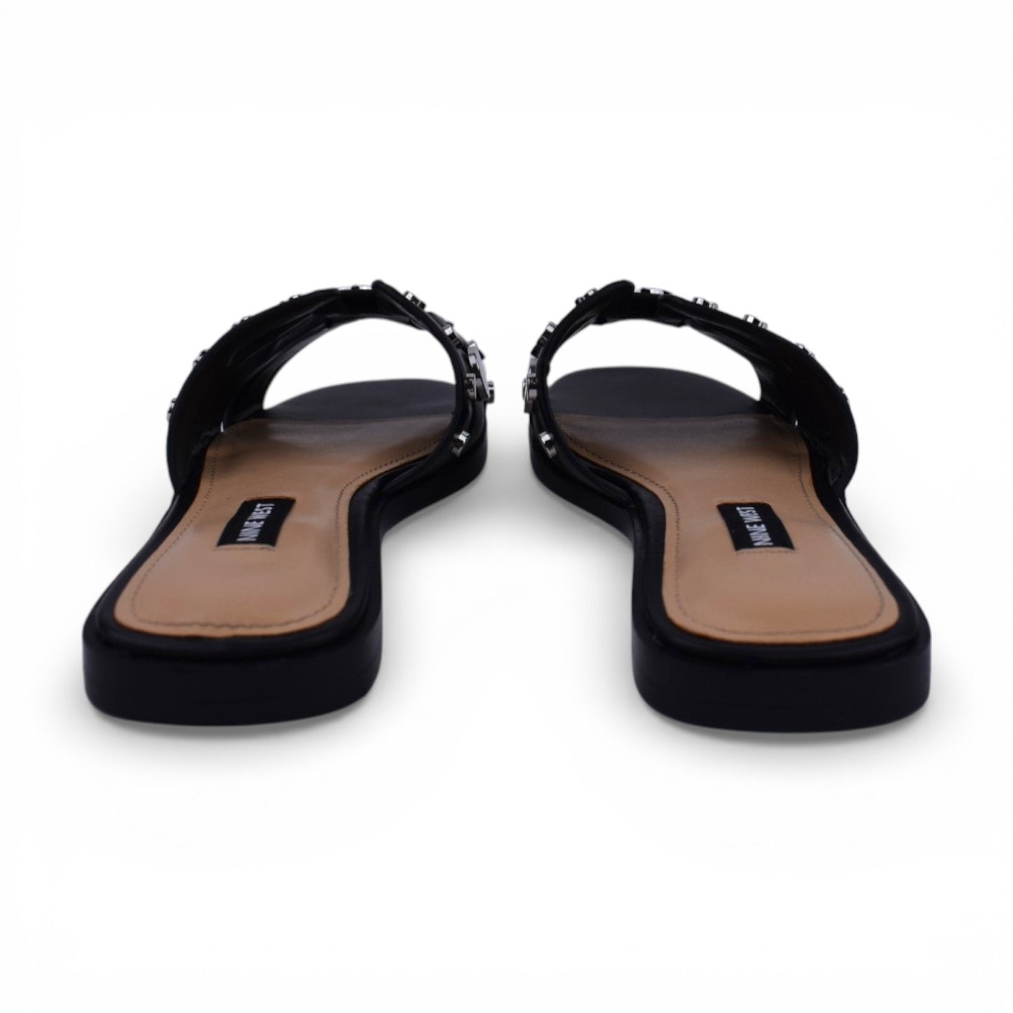 Nine West Gema Black Leather Studded Slide Sandals | Size 5