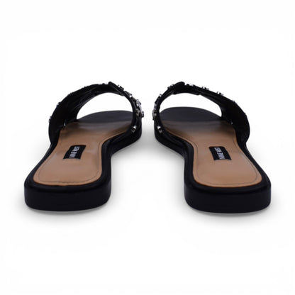 Nine West Gema Black Leather Studded Slide Sandals | Size 5