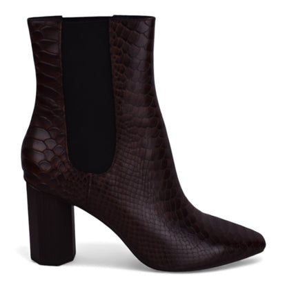 Donald J Pliner Dark Brown Snake-Embossed Block Heel Boots