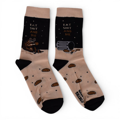 Groovy Things Raccoon “Eat Sh*t and Die” Womens Crew Socks