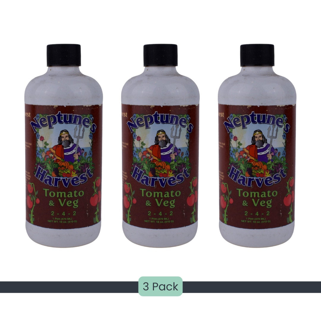 Neptune’s Harvest Tomato & Veg Fertilizer 2-4-2 – Lot of 3 (16 oz Each)
