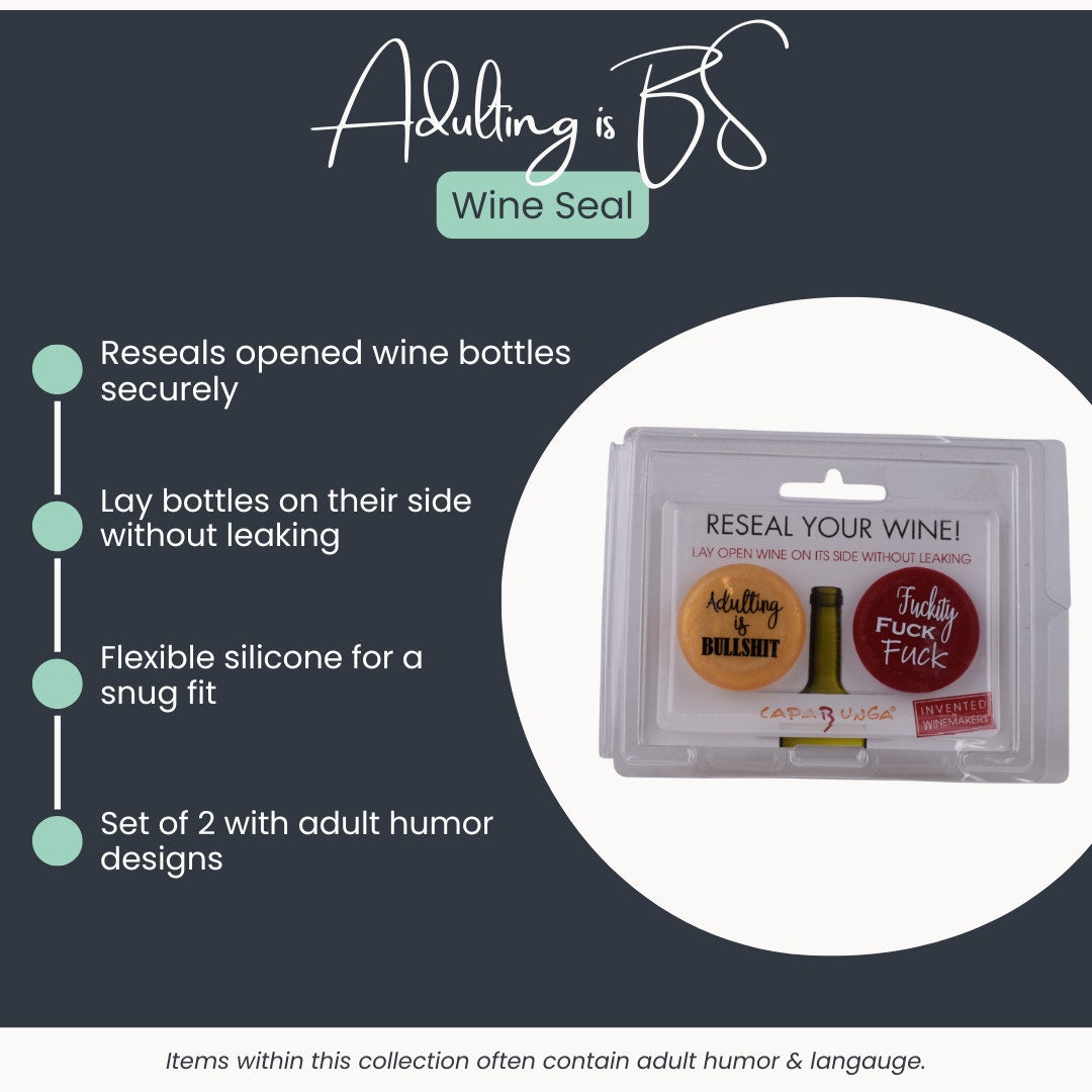 Capabunga Reusable Wine Bottle Caps – Set of 2 (Adult Humor Designs)