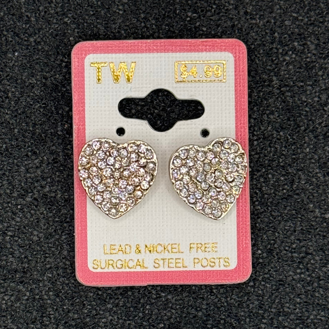 Crystal Heart Stud Earrings – Rose Gold, Gold, or Silver