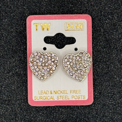 Crystal Heart Stud Earrings – Rose Gold, Gold, or Silver
