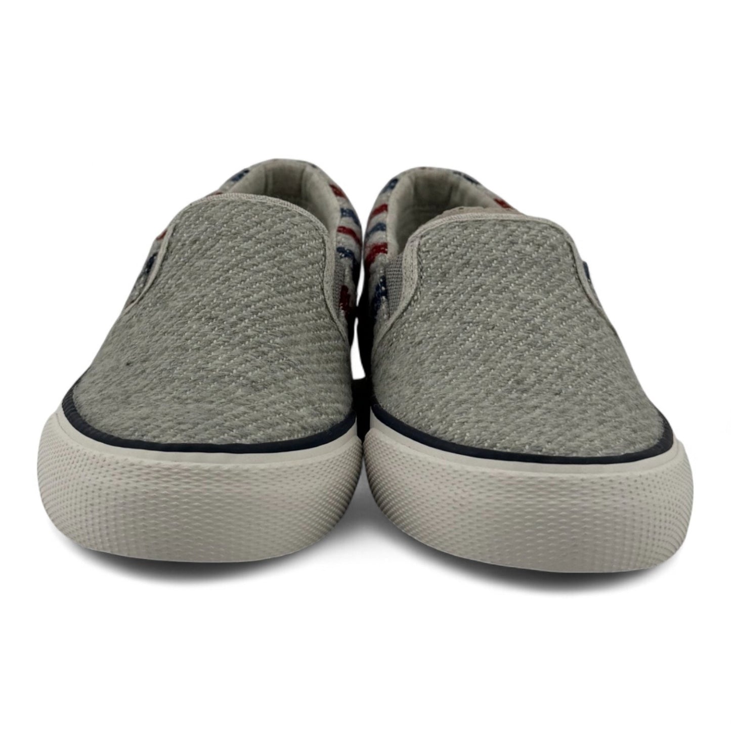 Keds x Swans Island Anchor Slip-On Sneakers – Gray with Red & Blue Stripes