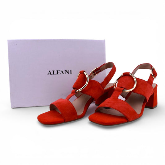 Alfani Gwennal Chili Red Suede Block Heel Slingback Sandals | Size 7.5