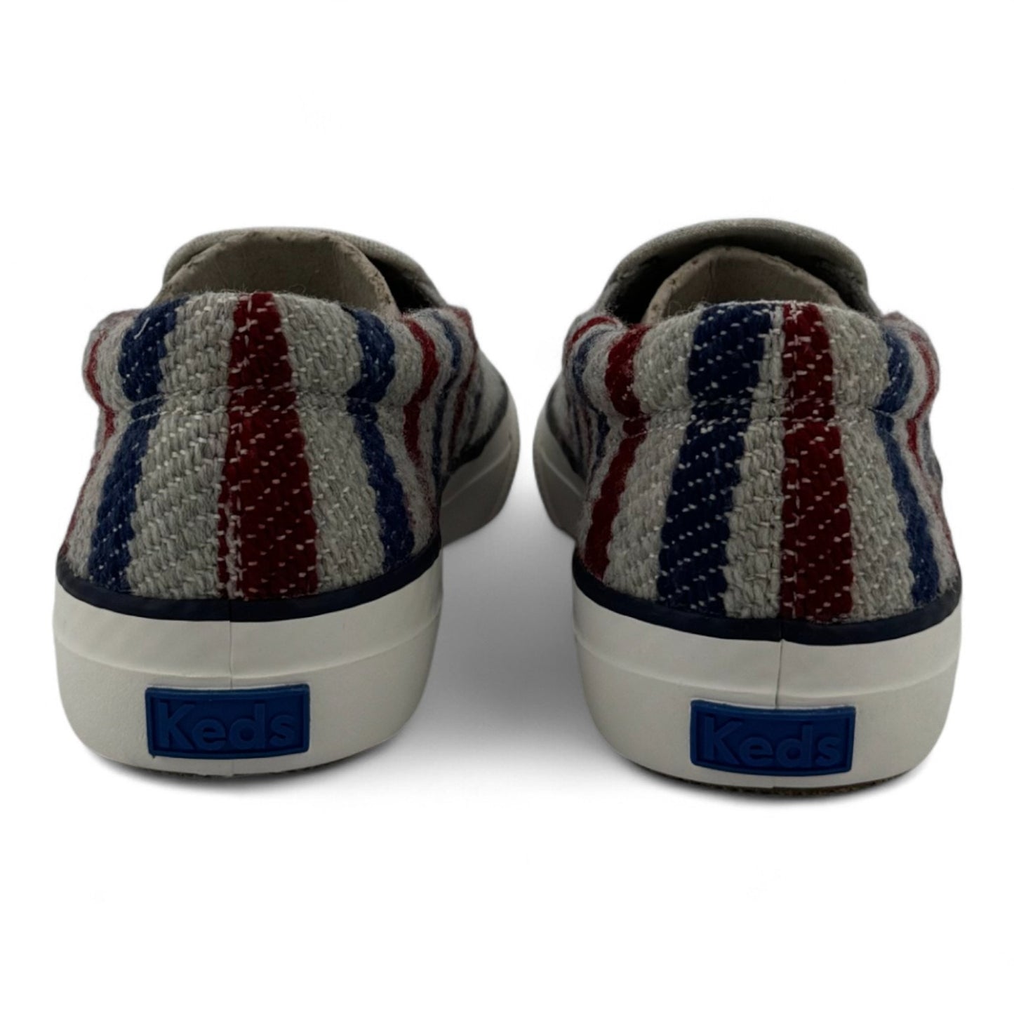 Keds x Swans Island Anchor Slip-On Sneakers – Gray with Red & Blue Stripes