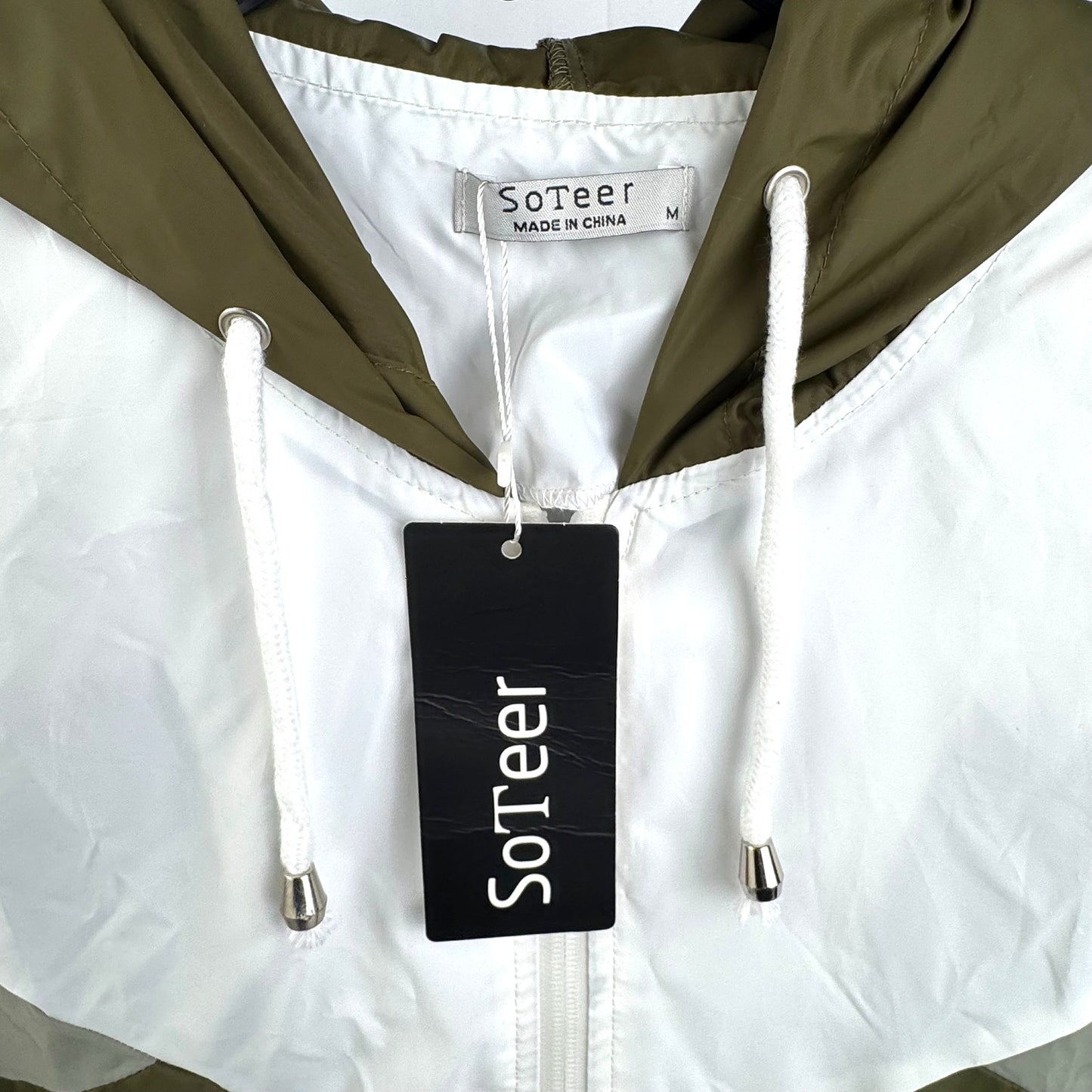 SoTeer Colorblock Windbreaker – Olive, Gray & White (Women’s Medium)