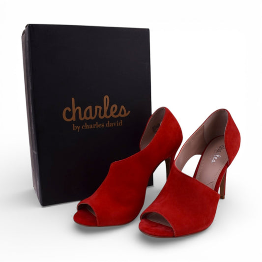 Charles by Charles David Raile Red Kid Suede Open Toe d'Orsay Stiletto Heel | Size 7