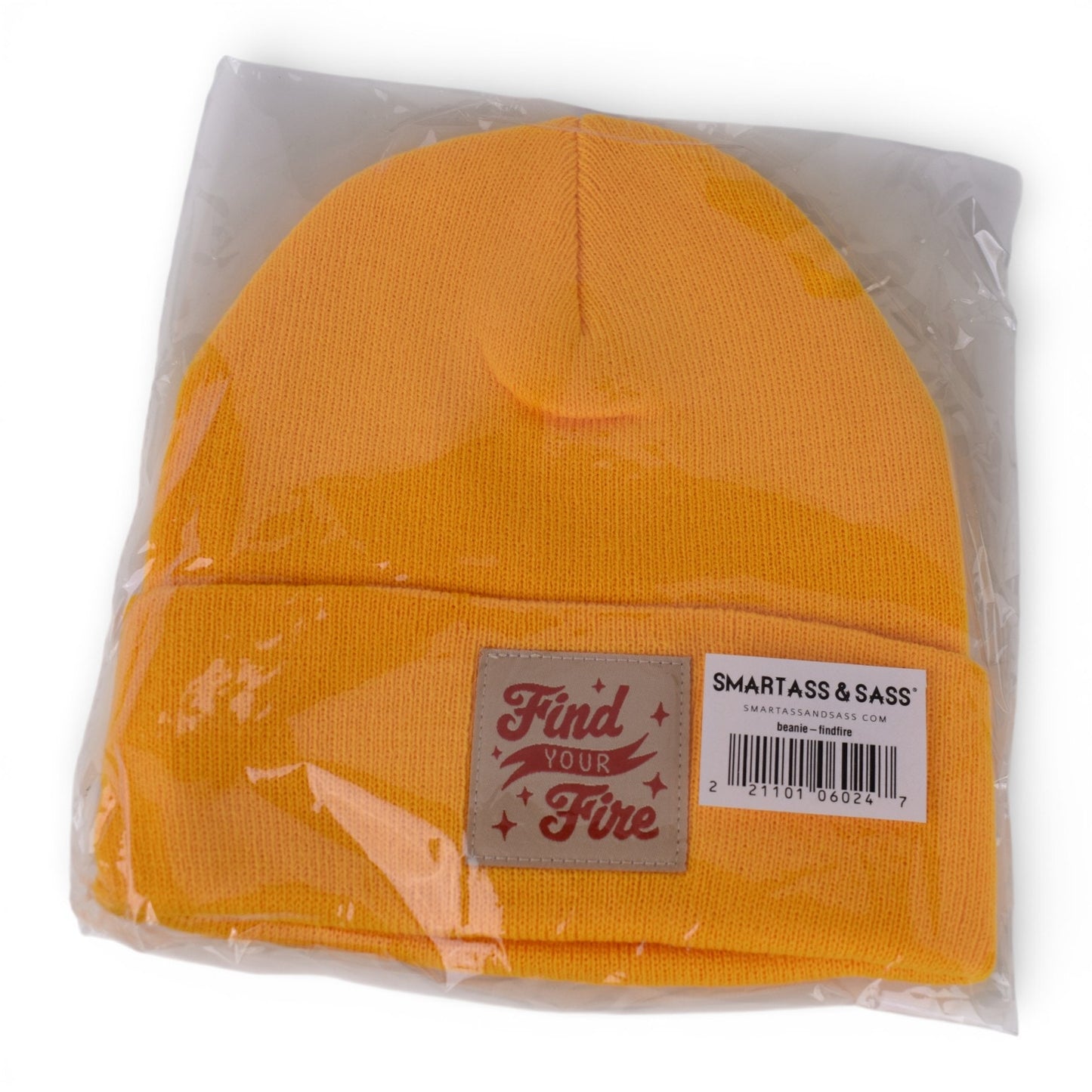 Find Your Fire” Yellow Beanie Hat – Knit Cuffed Winter Cap