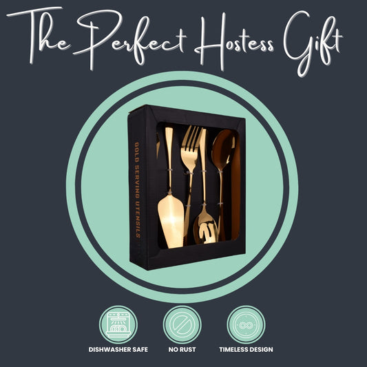 Braxxel 10-Piece Gold Stainless Steel Serving Utensil Set – Titanium Plated