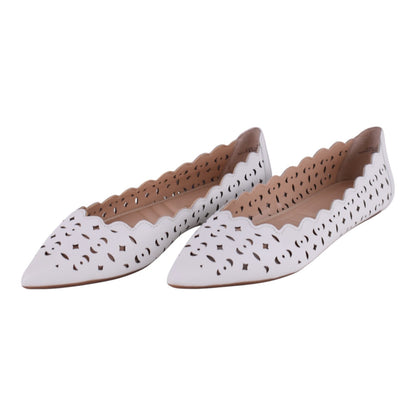 Adrienne Vittadini FORST Leather Laser-Cut Flats – White (Size 8M)