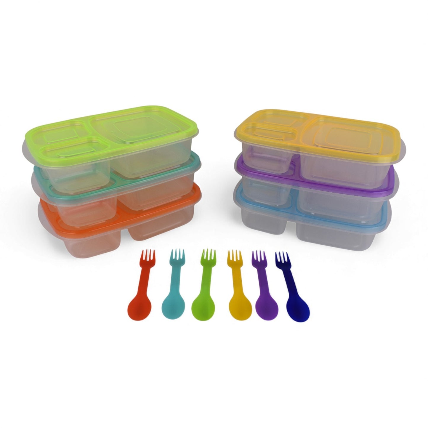 3-Compartment Bento Lunch Box – Set of 6 BPA-Free Containers / Lids & Utensils