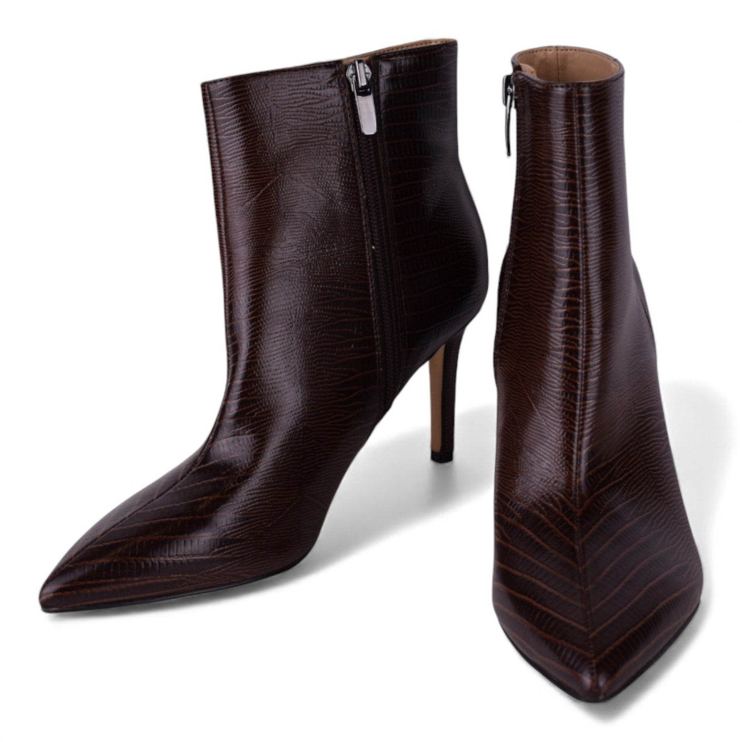 Nine West Fayla Dark Brown Textured Ankle Boots – Size 6M