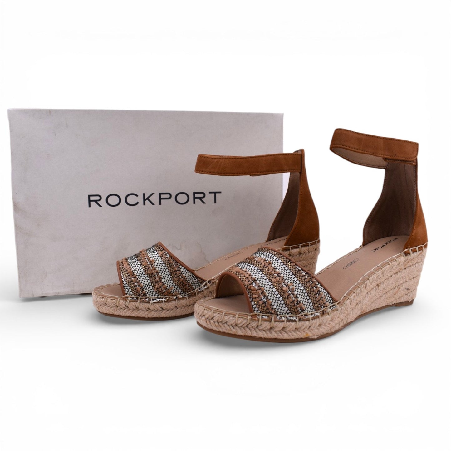 Rockport Marah Tan Espadrille Wedge Sandals | Size 7.5