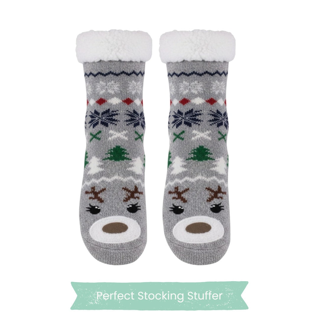 Charter Club Reindeer Face Sherpa-Lined Slipper Socks – Gray (L/XL)