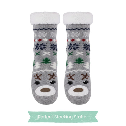 Charter Club Reindeer Face Sherpa-Lined Slipper Socks – Gray (L/XL)
