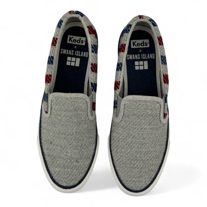 Keds x Swans Island Anchor Slip-On Sneakers – Gray with Red & Blue Stripes