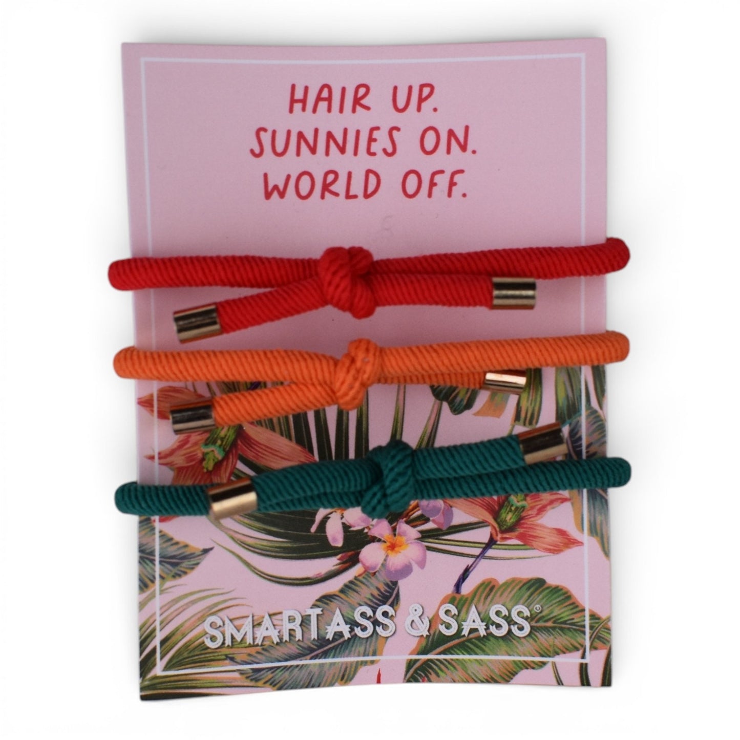 Hair Tie Bracelet Set – “Hair Up. Sunnies On. World Off.” (3 Pack)