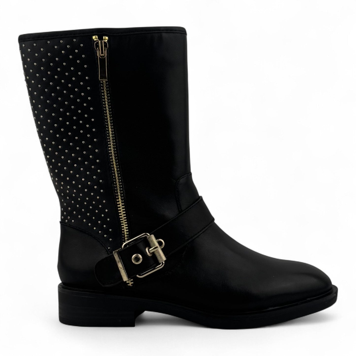 Steve Madden Zain Mid-Calf Boots – Black with Gold Studs