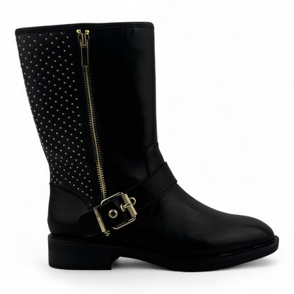 Steve Madden Zain Mid-Calf Boots – Black with Gold Studs