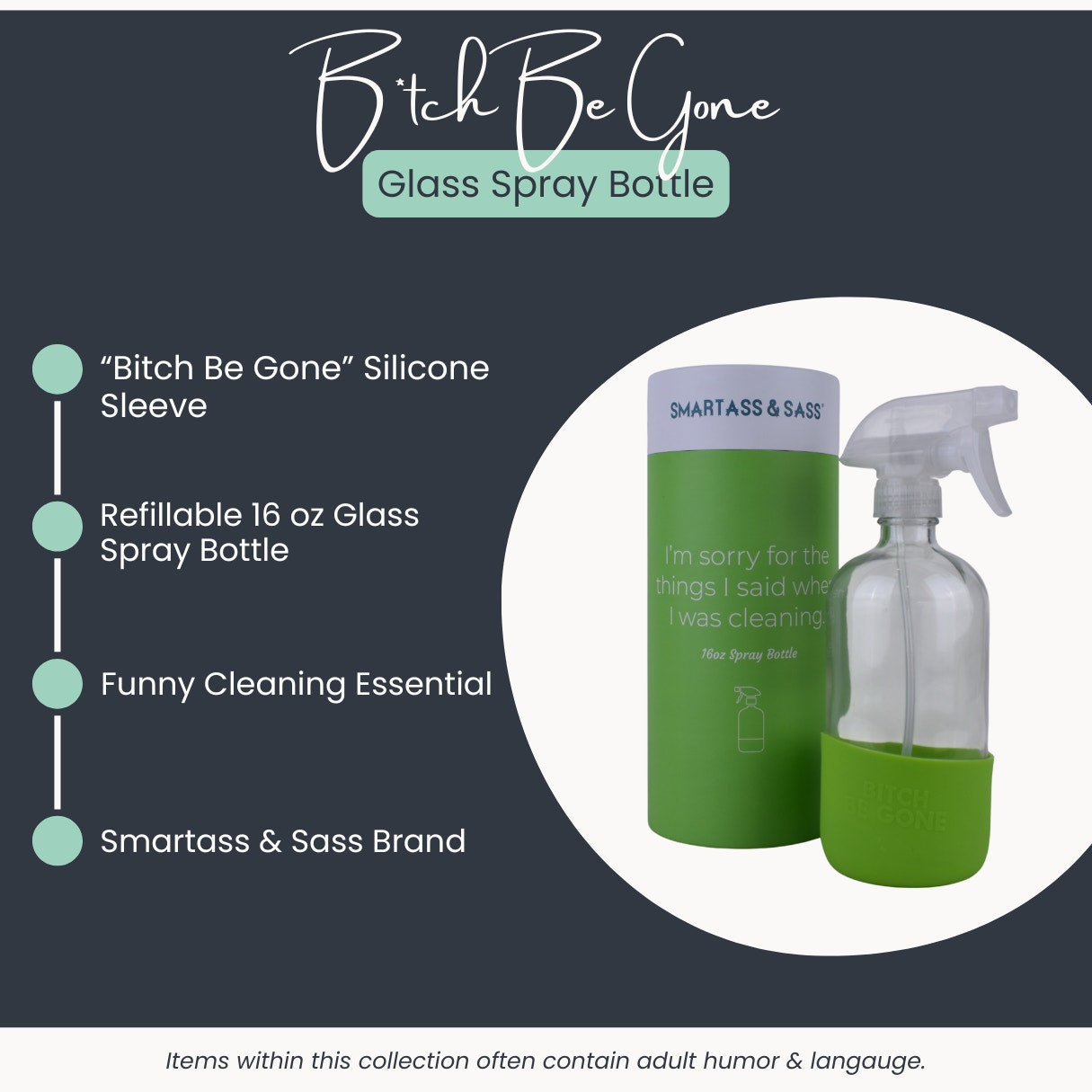B*tch Be Gone – Funny Refillable Glass Spray Bottle (16 oz)