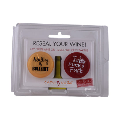Capabunga Reusable Wine Bottle Caps – Set of 2 (Adult Humor Designs)