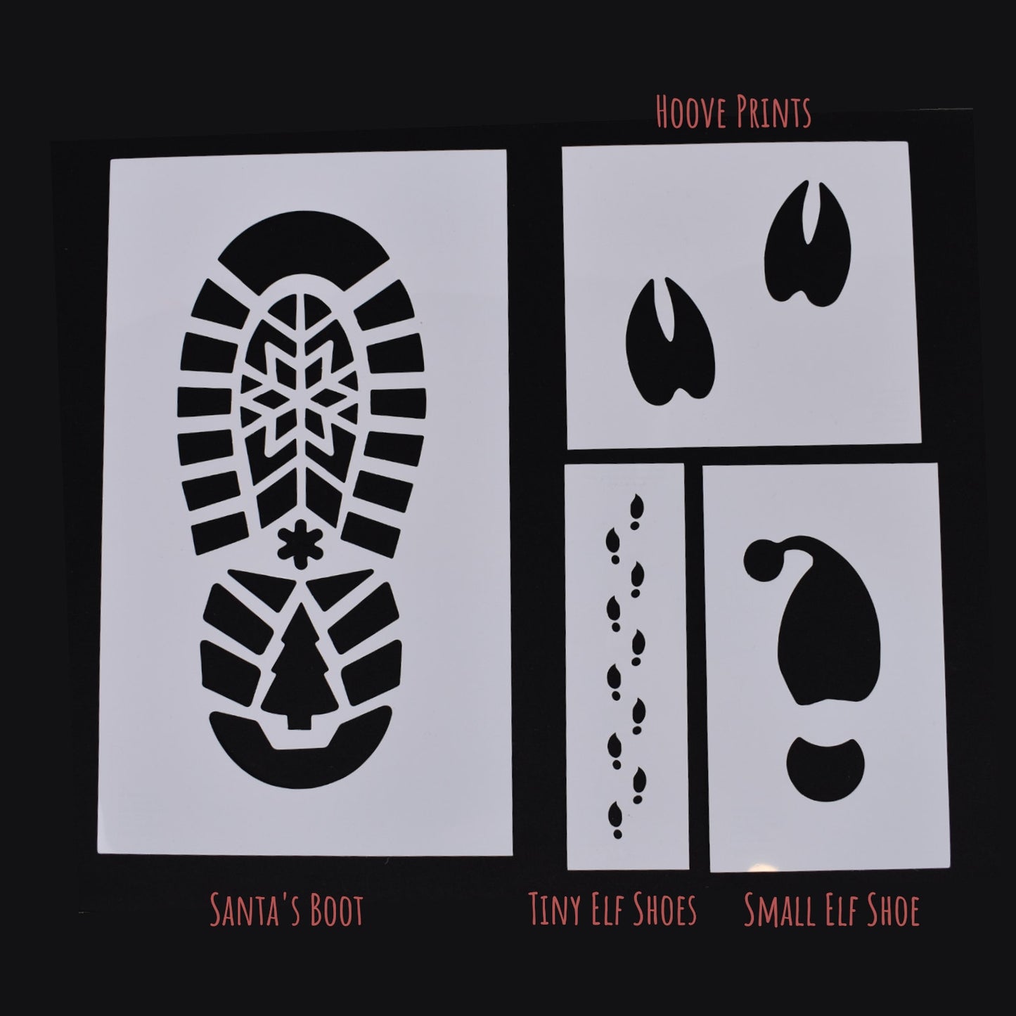 Christmas Snow Tracks Stencil Set – Santa, Elf, & Reindeer Footprints (Set of 4)