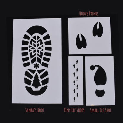 Christmas Snow Tracks Stencil Set – Santa, Elf, & Reindeer Footprints (Set of 4)