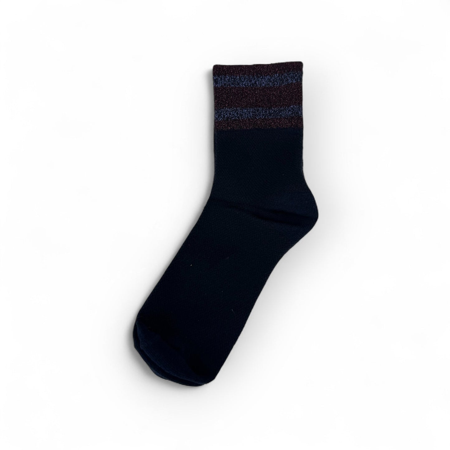 Womens Varsity Glitter Stripe Socks - Solid Black &  Red Stripe