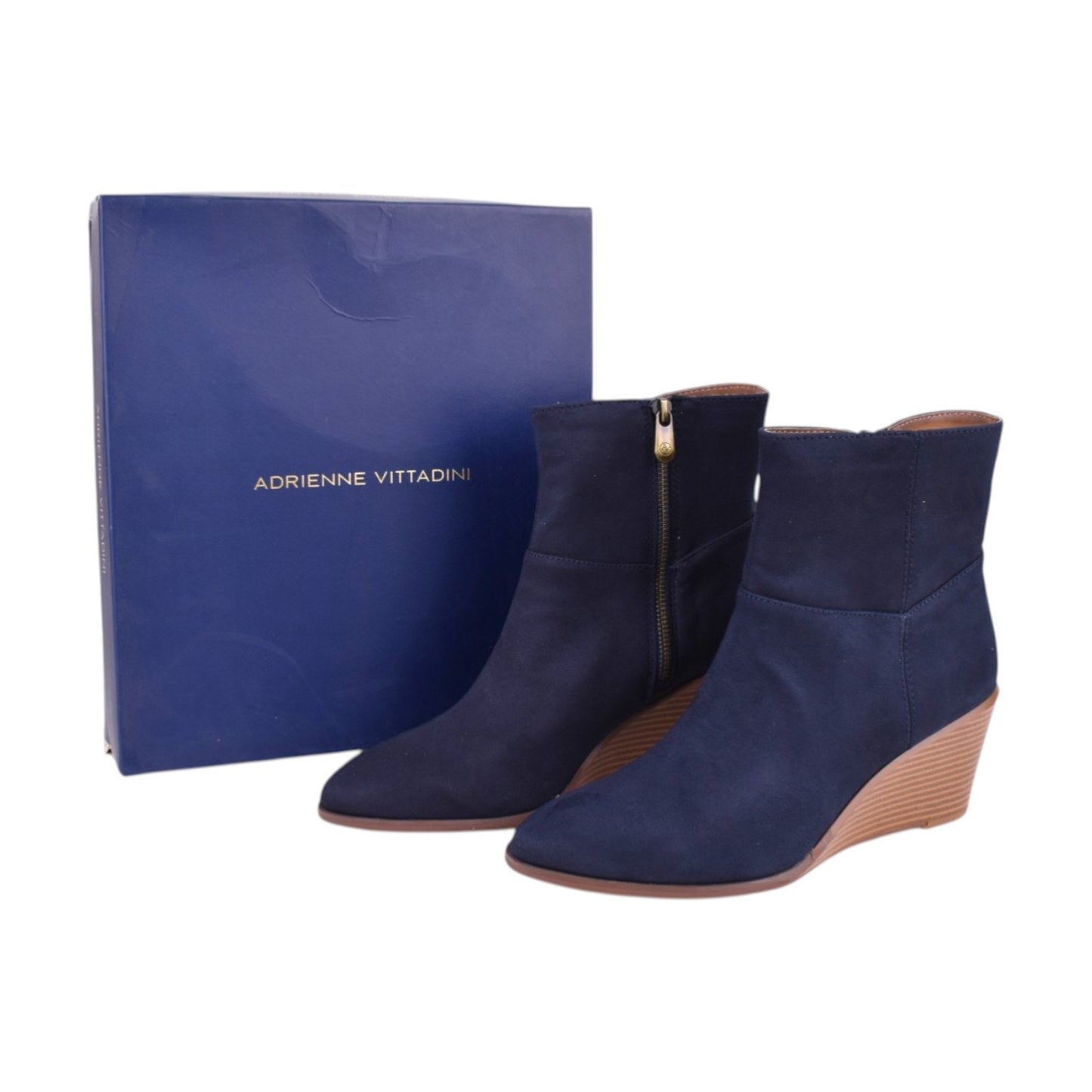 Adrienne Vittadini Vito Women's Wedge Ankle Boot – Navy Suede – Size 8.5M