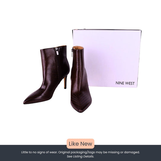 Nine West Fayla Dark Brown Textured Ankle Boots – Size 6M